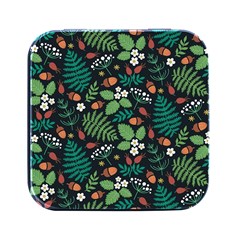 Pattern Forest Leaf Flower Motif Square Metal Box (black) by Sarkoni