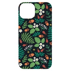 Pattern Forest Leaf Flower Motif Iphone 14 Black Uv Print Case by Sarkoni