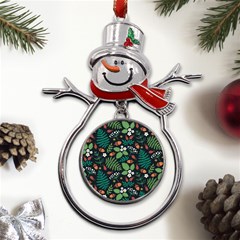 Pattern Forest Leaf Flower Motif Metal Snowman Ornament by Sarkoni