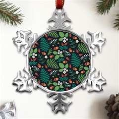 Pattern Forest Leaf Flower Motif Metal Small Snowflake Ornament by Sarkoni