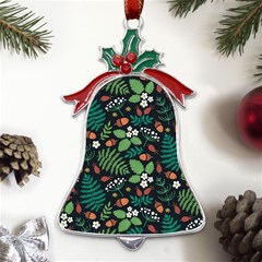 Pattern Forest Leaf Flower Motif Metal Holly Leaf Bell Ornament by Sarkoni