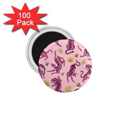 Pink Tigers And Tropical Leaves Patern 1 75  Magnets (100 Pack)  by Sarkoni