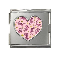 Pink Tigers And Tropical Leaves Patern Mega Link Heart Italian Charm (18mm) by Sarkoni