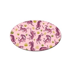 Pink Tigers And Tropical Leaves Patern Sticker (oval) by Sarkoni