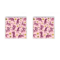 Pink Tigers And Tropical Leaves Patern Cufflinks (square) by Sarkoni