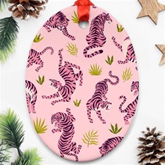 Pink Tigers And Tropical Leaves Patern Oval Ornament (two Sides) by Sarkoni