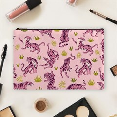 Pink Tigers And Tropical Leaves Patern Cosmetic Bag (large) by Sarkoni