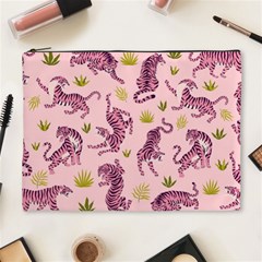 Pink Tigers And Tropical Leaves Patern Cosmetic Bag (xl) by Sarkoni