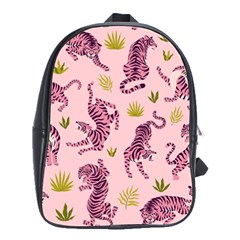 Pink Tigers And Tropical Leaves Patern School Bag (large) by Sarkoni