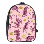 Pink Tigers And Tropical Leaves Patern School Bag (Large) Front