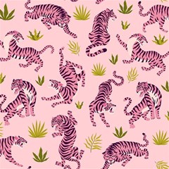 Pink Tigers And Tropical Leaves Patern Play Mat (rectangle) by Sarkoni