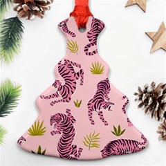 Pink Tigers And Tropical Leaves Patern Ornament (christmas Tree)  by Sarkoni