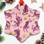 Pink Tigers And Tropical Leaves Patern Snowflake Ornament (Two Sides) Front