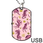 Pink Tigers And Tropical Leaves Patern Dog Tag USB Flash (One Side) Front