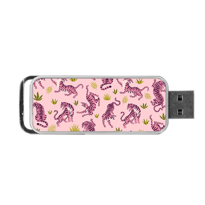 Pink Tigers And Tropical Leaves Patern Portable USB Flash (One Side)