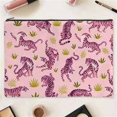 Pink Tigers And Tropical Leaves Patern Cosmetic Bag (xxxl) by Sarkoni