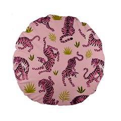 Pink Tigers And Tropical Leaves Patern Standard 15  Premium Round Cushions by Sarkoni