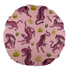 Pink Tigers And Tropical Leaves Patern Large 18  Premium Round Cushions by Sarkoni