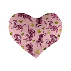 Pink Tigers And Tropical Leaves Patern Standard 16  Premium Heart Shape Cushions by Sarkoni