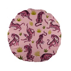 Pink Tigers And Tropical Leaves Patern Standard 15  Premium Flano Round Cushions by Sarkoni