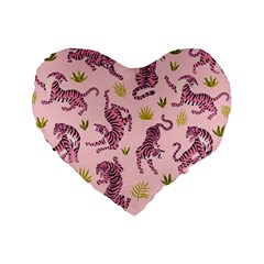 Pink Tigers And Tropical Leaves Patern Standard 16  Premium Flano Heart Shape Cushions by Sarkoni