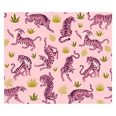 Pink Tigers And Tropical Leaves Patern Two Sides Premium Plush Fleece Blanket (small) by Sarkoni