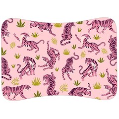 Pink Tigers And Tropical Leaves Patern Velour Seat Head Rest Cushion by Sarkoni