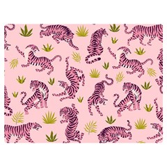 Pink Tigers And Tropical Leaves Patern Premium Plush Fleece Blanket (extra Small) by Sarkoni