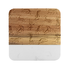 Pink Tigers And Tropical Leaves Patern Marble Wood Coaster (square) by Sarkoni