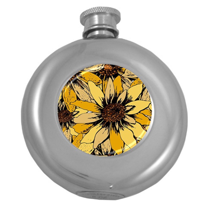 Colorful Seamless Floral Pattern Round Hip Flask (5 oz)