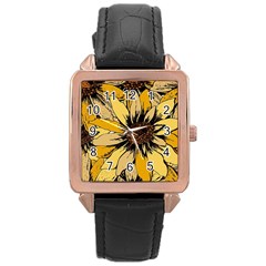 Colorful Seamless Floral Pattern Rose Gold Leather Watch 