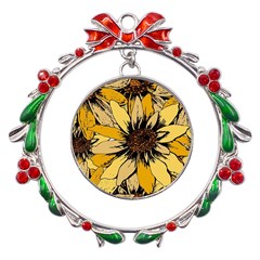 Colorful Seamless Floral Pattern Metal X mas Wreath Ribbon Ornament by Sarkoni