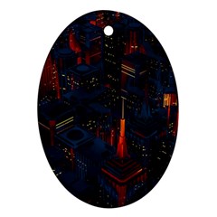 Architecture City Pixel Art Ornament (oval)