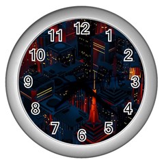 Architecture City Pixel Art Wall Clock (silver) by Sarkoni