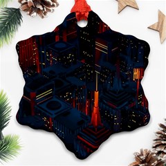 Architecture City Pixel Art Snowflake Ornament (two Sides) by Sarkoni