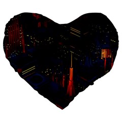 Architecture City Pixel Art Large 19  Premium Flano Heart Shape Cushions by Sarkoni