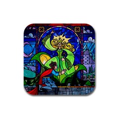 Beauty And The Beast Stained Glass Rose Rubber Square Coaster (4 Pack) by Sarkoni