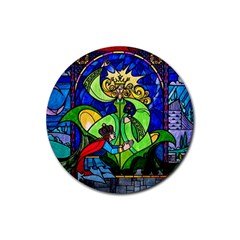 Beauty And The Beast Stained Glass Rose Rubber Round Coaster (4 Pack) by Sarkoni