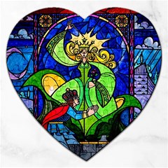 Beauty And The Beast Stained Glass Rose Jigsaw Puzzle (heart) by Sarkoni