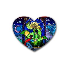 Beauty And The Beast Stained Glass Rose Rubber Heart Coaster (4 Pack) by Sarkoni