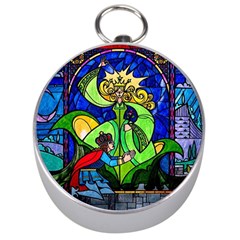 Beauty And The Beast Stained Glass Rose Silver Compasses by Sarkoni