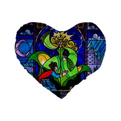 Beauty And The Beast Stained Glass Rose Standard 16  Premium Flano Heart Shape Cushions by Sarkoni