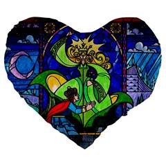 Beauty And The Beast Stained Glass Rose Large 19  Premium Flano Heart Shape Cushions by Sarkoni