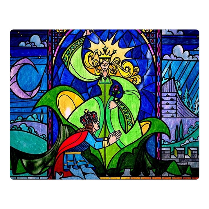 Beauty And The Beast Stained Glass Rose Two Sides Premium Plush Fleece Blanket (Large)