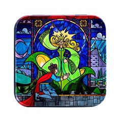 Beauty And The Beast Stained Glass Rose Square Metal Box (black)