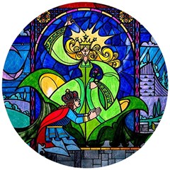 Beauty And The Beast Stained Glass Rose Wooden Puzzle Round by Sarkoni