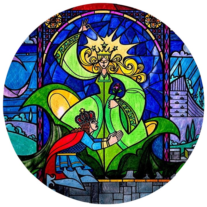 Beauty And The Beast Stained Glass Rose Wooden Puzzle Round