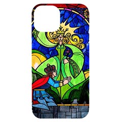 Beauty And The Beast Stained Glass Rose Iphone 14 Black Uv Print Case by Sarkoni