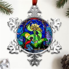 Beauty And The Beast Stained Glass Rose Metal Small Snowflake Ornament by Sarkoni