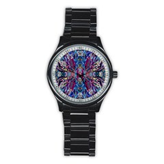 Cobalt Blend Stainless Steel Round Watch by kaleidomarblingart